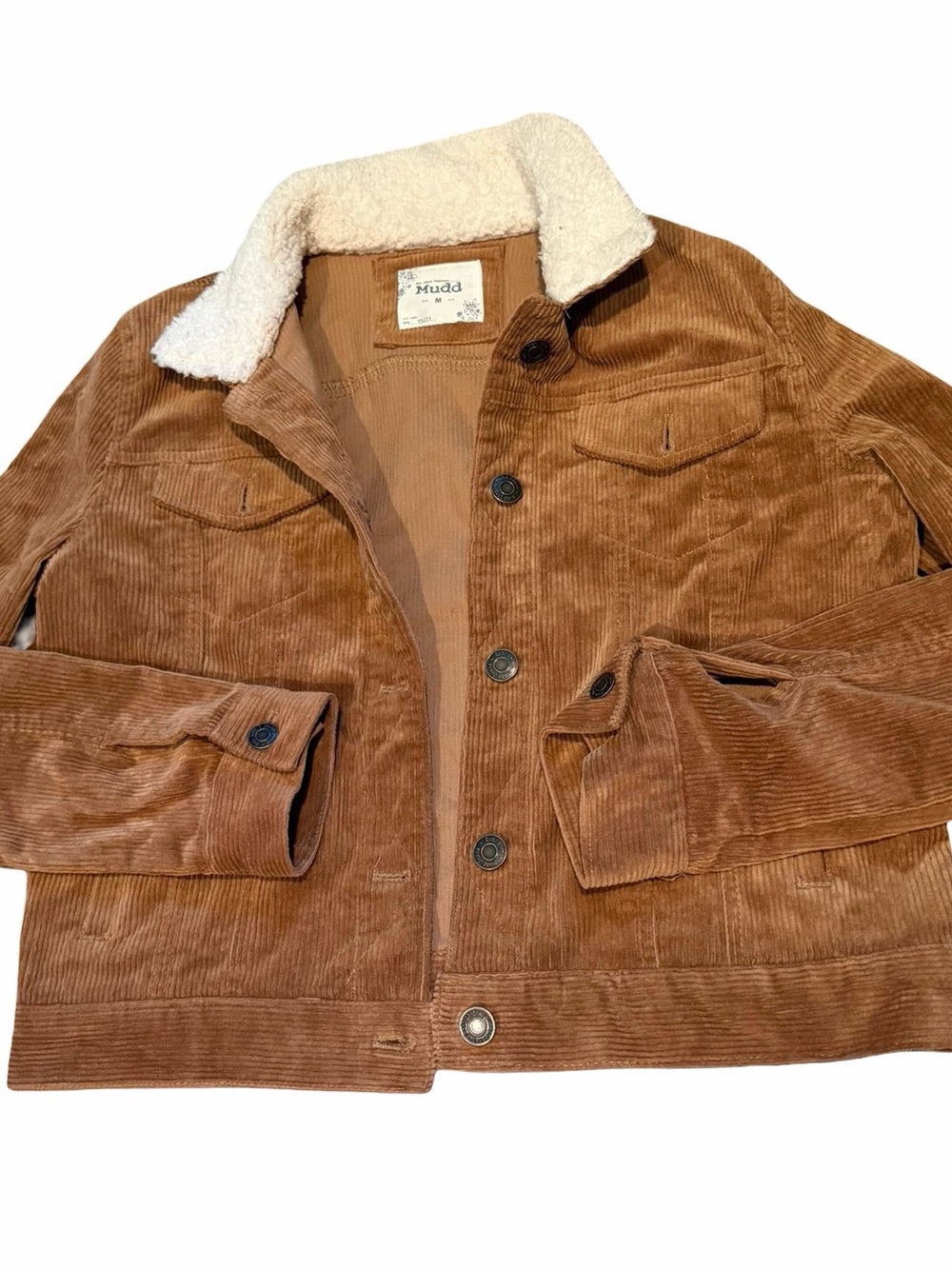 Y2K Mudd Brown Corduroy Bomber Jacket with Cream Sherpa Collar